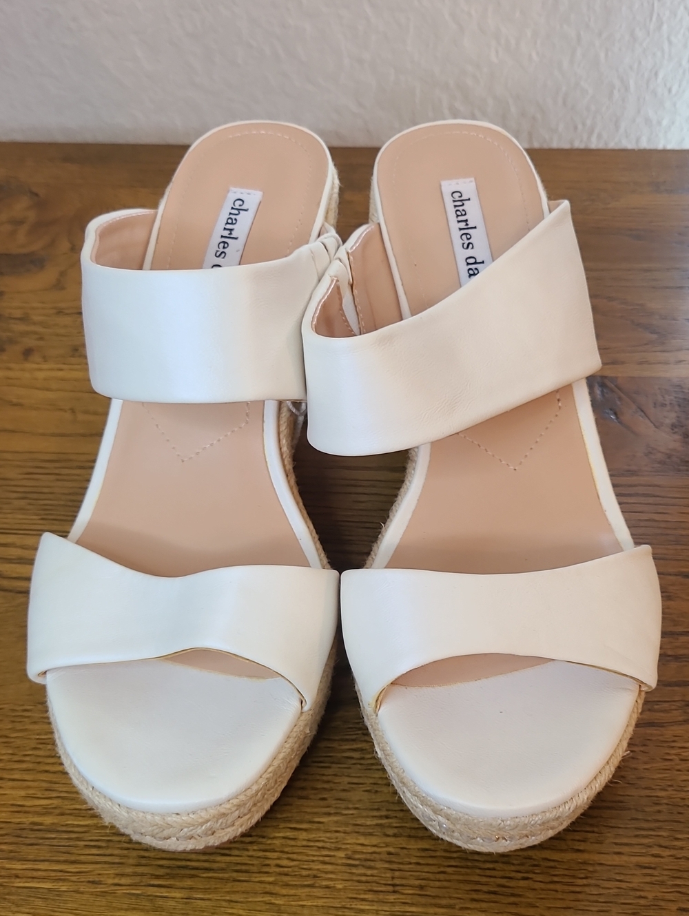 Charles David White Espadrille Slide Wedge Sandals